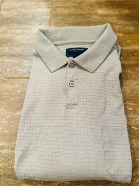 Saddlebred Men's Beige Textured Polo Long Sleeve Shirt w/Pocket size XL